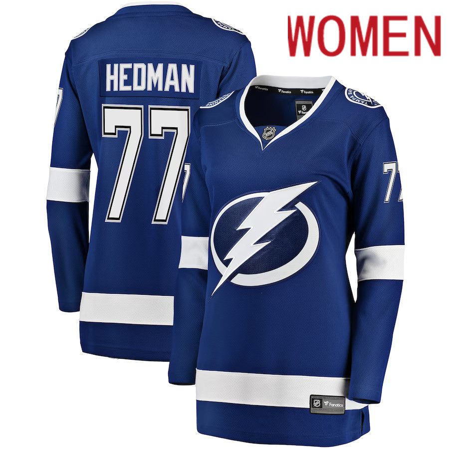 Women Tampa Bay Lightning #77 Victor Hedman Fanatics Branded Blue Premier Breakaway Player NHL Jersey->women nhl jersey->Women Jersey